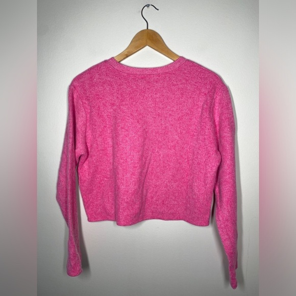 Zara Marled Fuschia Pink Cozy Cropped Crewneck Sweater - Picture 4 of 8